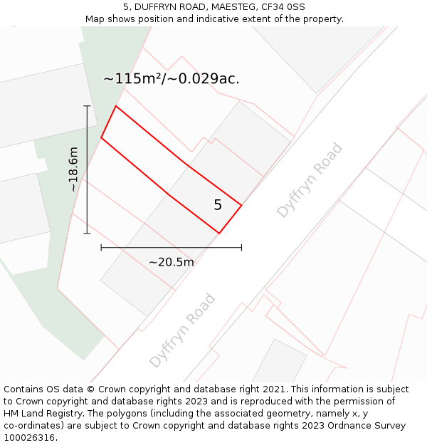 5, DUFFRYN ROAD, MAESTEG, CF34 0SS: Plot and title map