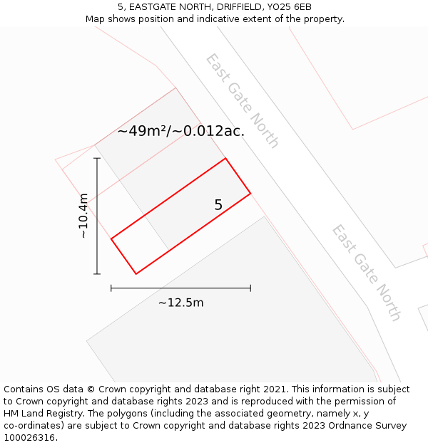 5, EASTGATE NORTH, DRIFFIELD, YO25 6EB: Plot and title map