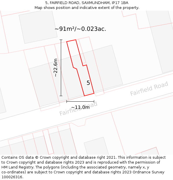 5, FAIRFIELD ROAD, SAXMUNDHAM, IP17 1BA: Plot and title map
