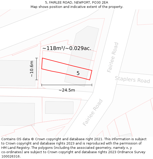 5, FAIRLEE ROAD, NEWPORT, PO30 2EA: Plot and title map