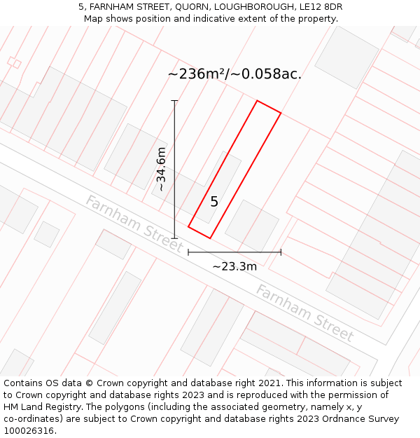 5, FARNHAM STREET, QUORN, LOUGHBOROUGH, LE12 8DR: Plot and title map
