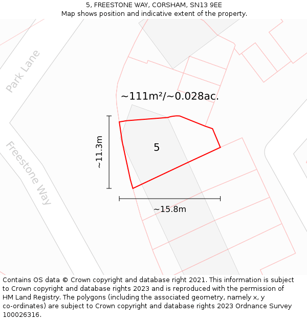 5, FREESTONE WAY, CORSHAM, SN13 9EE: Plot and title map