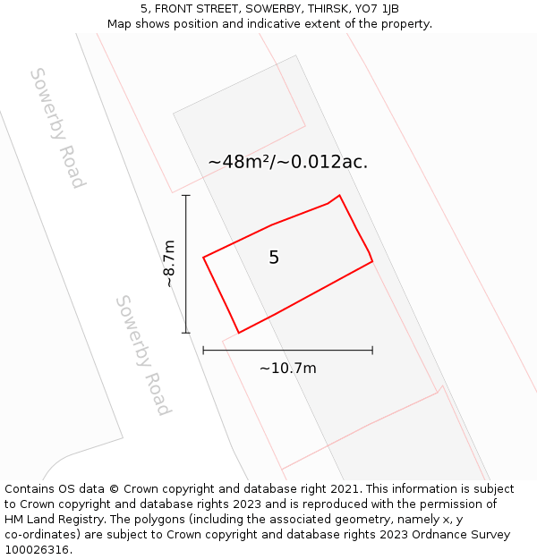 5, FRONT STREET, SOWERBY, THIRSK, YO7 1JB: Plot and title map