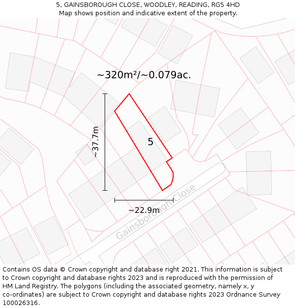 5, GAINSBOROUGH CLOSE, WOODLEY, READING, RG5 4HD: Plot and title map