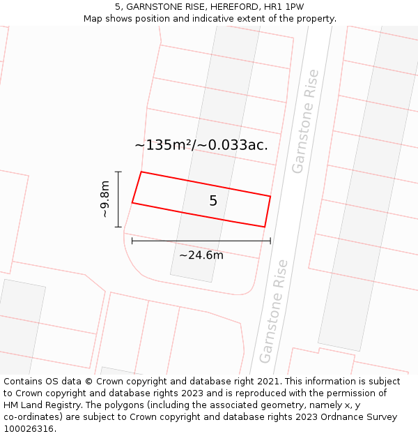 5, GARNSTONE RISE, HEREFORD, HR1 1PW: Plot and title map