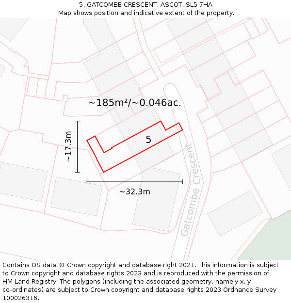 5, GATCOMBE CRESCENT, ASCOT, SL5 7HA: Plot and title map