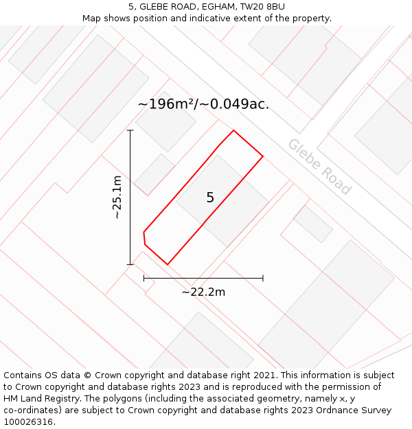 5, GLEBE ROAD, EGHAM, TW20 8BU: Plot and title map