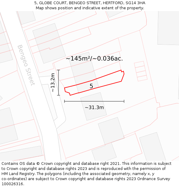 5, GLOBE COURT, BENGEO STREET, HERTFORD, SG14 3HA: Plot and title map