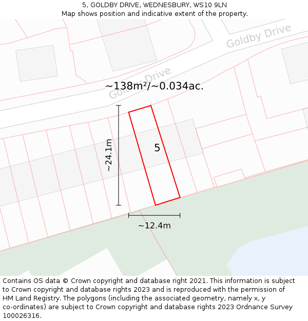 5, GOLDBY DRIVE, WEDNESBURY, WS10 9LN: Plot and title map