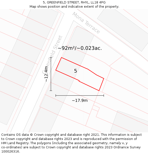 5, GREENFIELD STREET, RHYL, LL18 4PG: Plot and title map