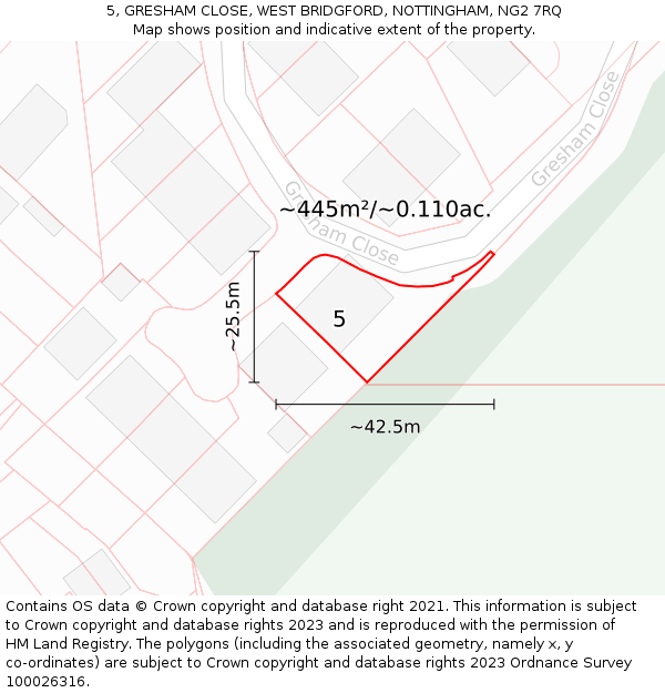 5, GRESHAM CLOSE, WEST BRIDGFORD, NOTTINGHAM, NG2 7RQ: Plot and title map