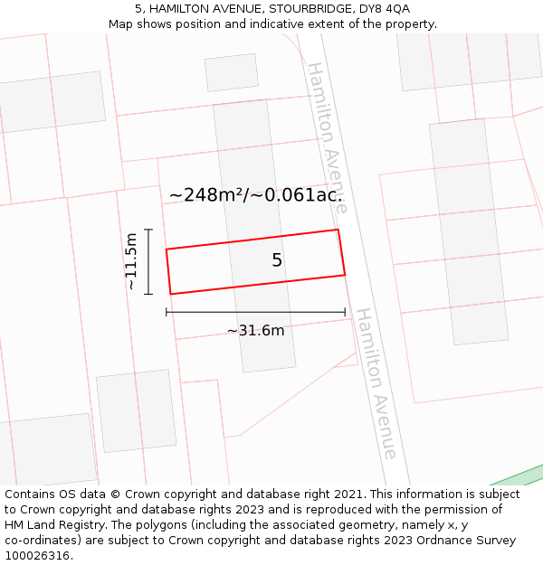 5, HAMILTON AVENUE, STOURBRIDGE, DY8 4QA: Plot and title map