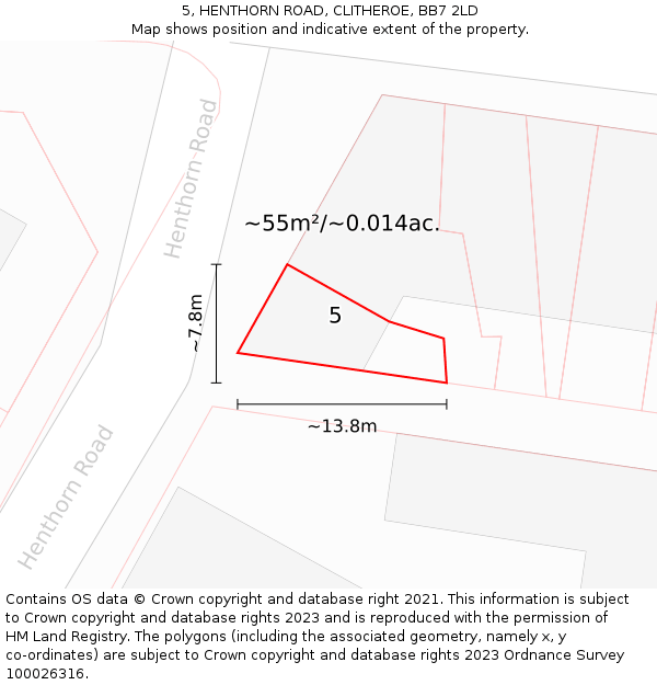 5, HENTHORN ROAD, CLITHEROE, BB7 2LD: Plot and title map