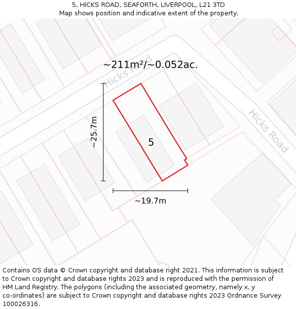 5, HICKS ROAD, SEAFORTH, LIVERPOOL, L21 3TD: Plot and title map