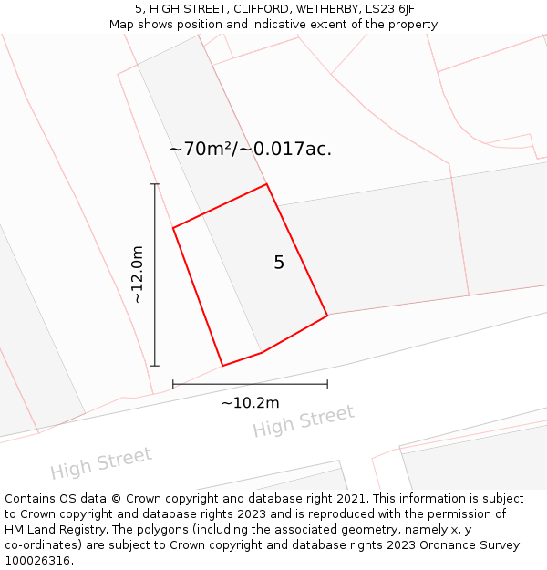 5, HIGH STREET, CLIFFORD, WETHERBY, LS23 6JF: Plot and title map