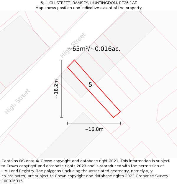 5, HIGH STREET, RAMSEY, HUNTINGDON, PE26 1AE: Plot and title map