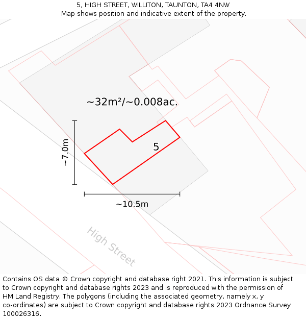 5, HIGH STREET, WILLITON, TAUNTON, TA4 4NW: Plot and title map