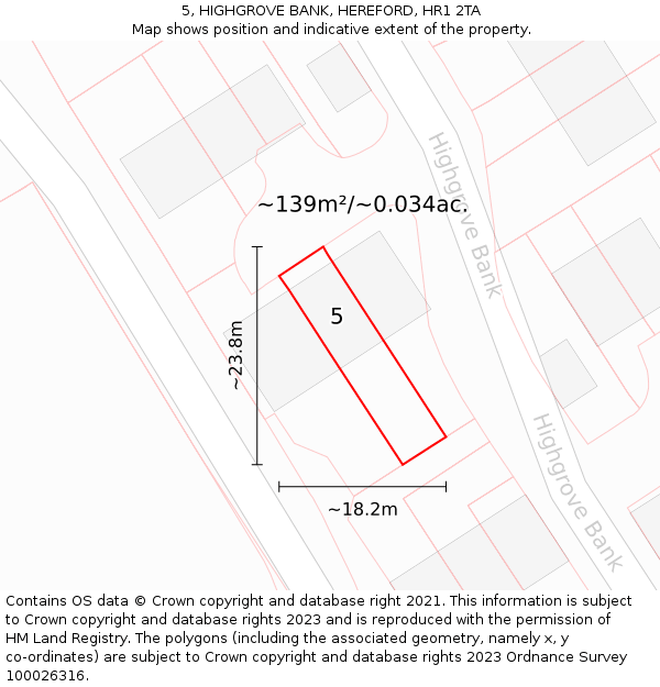 5, HIGHGROVE BANK, HEREFORD, HR1 2TA: Plot and title map