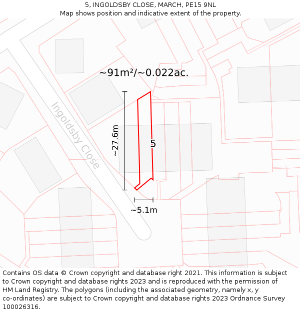 5, INGOLDSBY CLOSE, MARCH, PE15 9NL: Plot and title map
