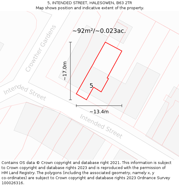 5, INTENDED STREET, HALESOWEN, B63 2TR: Plot and title map