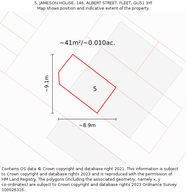 5, JAMESON HOUSE, 146, ALBERT STREET, FLEET, GU51 3YF: Plot and title map