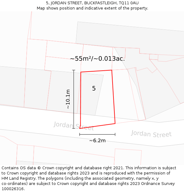 5, JORDAN STREET, BUCKFASTLEIGH, TQ11 0AU: Plot and title map