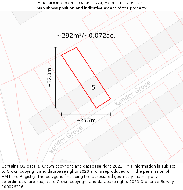 5, KENDOR GROVE, LOANSDEAN, MORPETH, NE61 2BU: Plot and title map