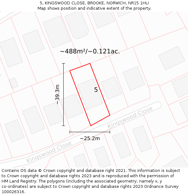 5, KINGSWOOD CLOSE, BROOKE, NORWICH, NR15 1HU: Plot and title map