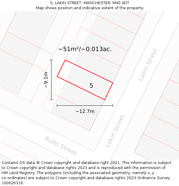 5, LAKIN STREET, MANCHESTER, M40 9DT: Plot and title map