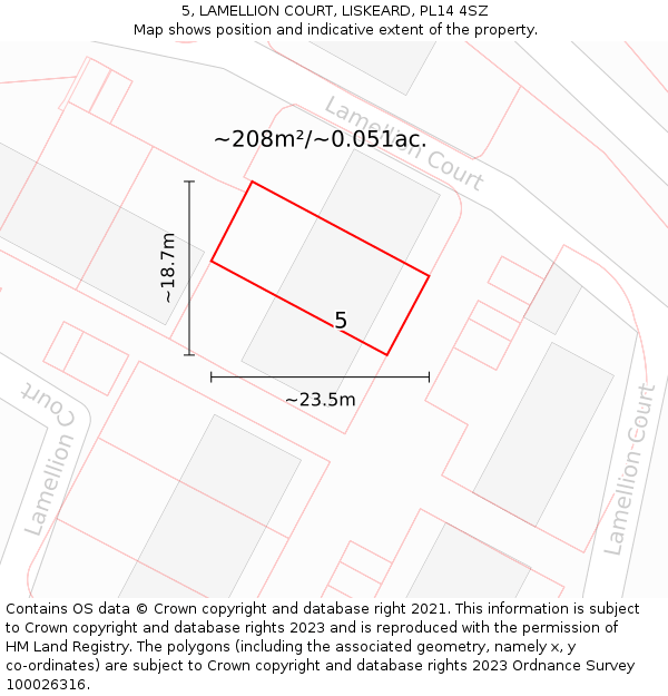 5, LAMELLION COURT, LISKEARD, PL14 4SZ: Plot and title map