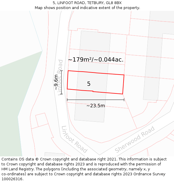 5, LINFOOT ROAD, TETBURY, GL8 8BX: Plot and title map