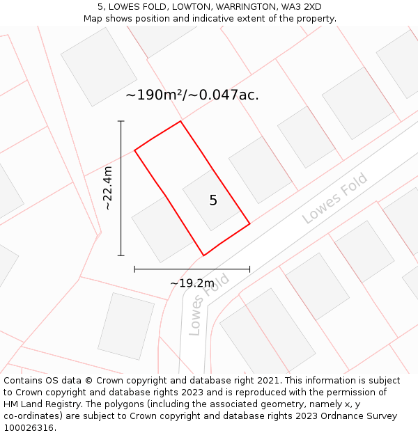 5, LOWES FOLD, LOWTON, WARRINGTON, WA3 2XD: Plot and title map