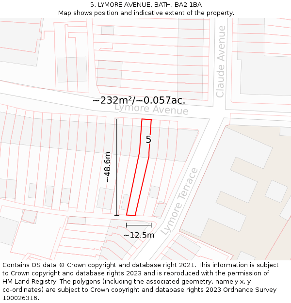 5, LYMORE AVENUE, BATH, BA2 1BA: Plot and title map