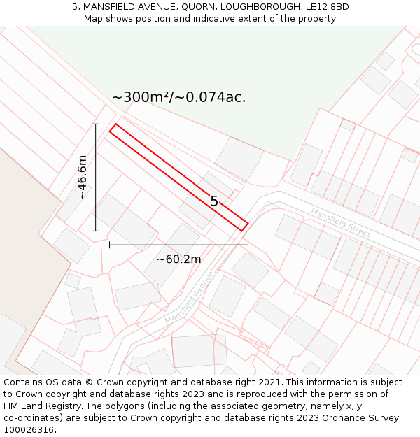 5, MANSFIELD AVENUE, QUORN, LOUGHBOROUGH, LE12 8BD: Plot and title map
