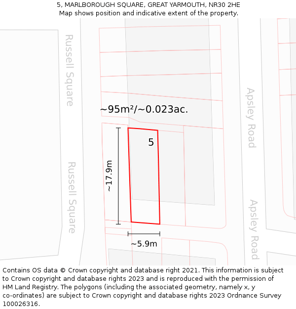 5, MARLBOROUGH SQUARE, GREAT YARMOUTH, NR30 2HE: Plot and title map