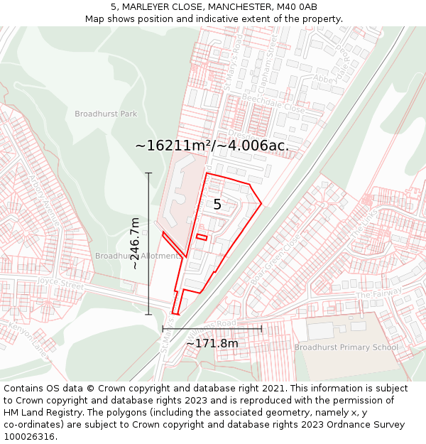 5, MARLEYER CLOSE, MANCHESTER, M40 0AB: Plot and title map
