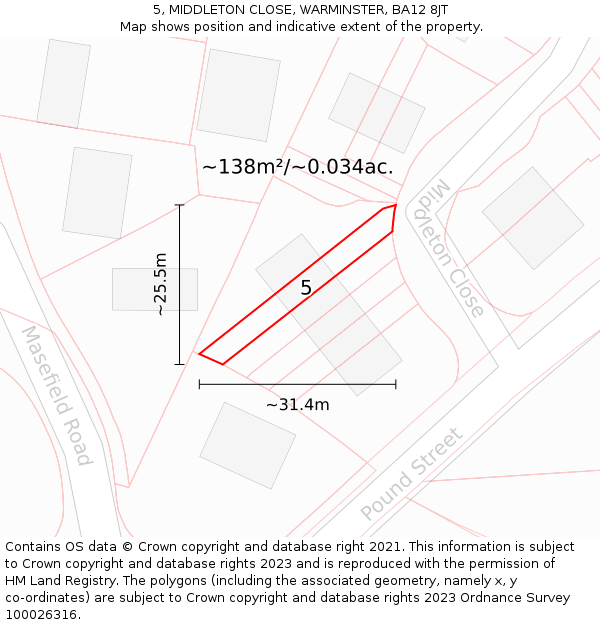 5, MIDDLETON CLOSE, WARMINSTER, BA12 8JT: Plot and title map