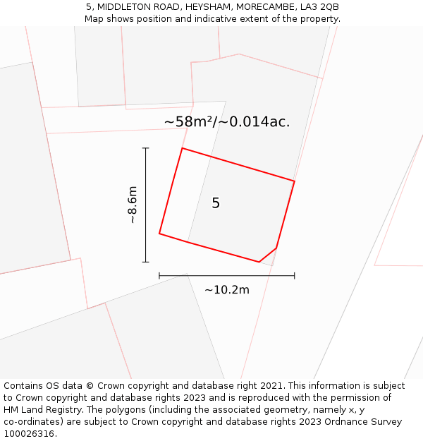 5, MIDDLETON ROAD, HEYSHAM, MORECAMBE, LA3 2QB: Plot and title map