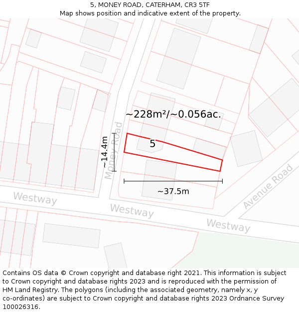 5, MONEY ROAD, CATERHAM, CR3 5TF: Plot and title map