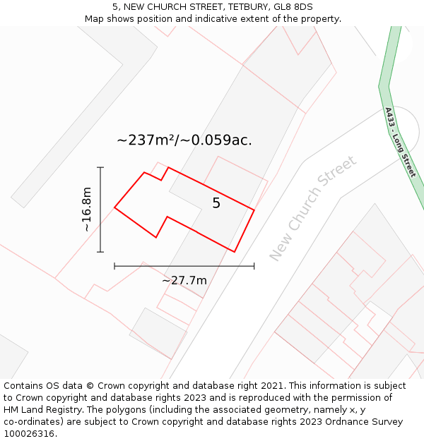 5, NEW CHURCH STREET, TETBURY, GL8 8DS: Plot and title map
