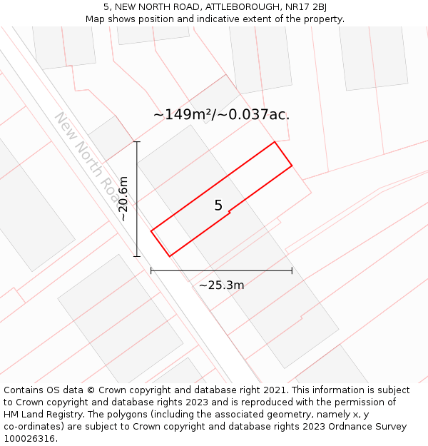 5, NEW NORTH ROAD, ATTLEBOROUGH, NR17 2BJ: Plot and title map