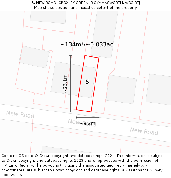5, NEW ROAD, CROXLEY GREEN, RICKMANSWORTH, WD3 3EJ: Plot and title map