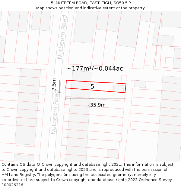5, NUTBEEM ROAD, EASTLEIGH, SO50 5JP: Plot and title map