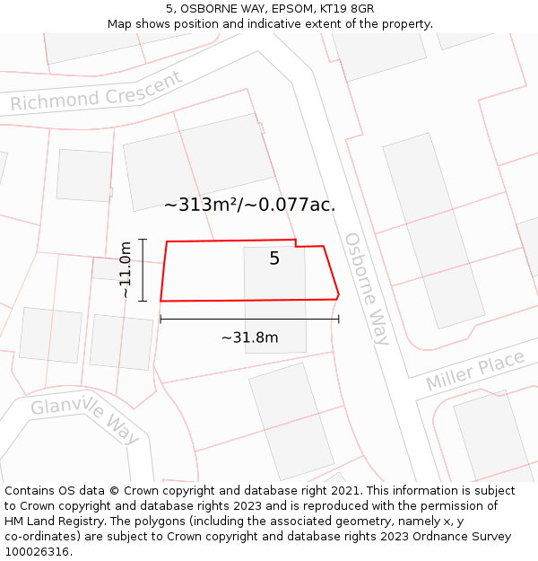 5, OSBORNE WAY, EPSOM, KT19 8GR: Plot and title map