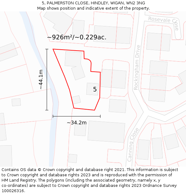 5, PALMERSTON CLOSE, HINDLEY, WIGAN, WN2 3NG: Plot and title map