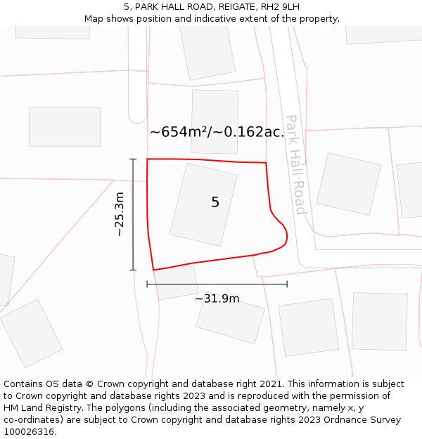 5, PARK HALL ROAD, REIGATE, RH2 9LH: Plot and title map