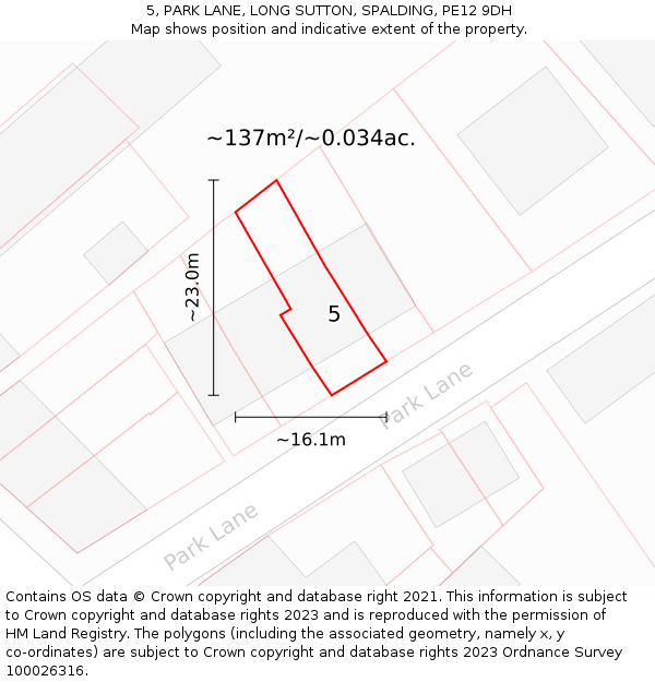 5, PARK LANE, LONG SUTTON, SPALDING, PE12 9DH: Plot and title map