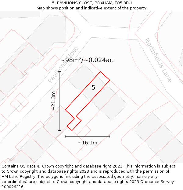 5, PAVILIONS CLOSE, BRIXHAM, TQ5 8BU: Plot and title map