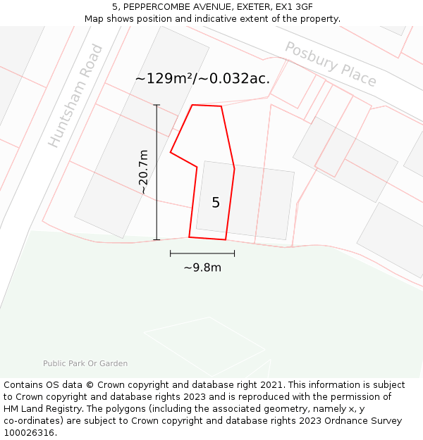 5, PEPPERCOMBE AVENUE, EXETER, EX1 3GF: Plot and title map