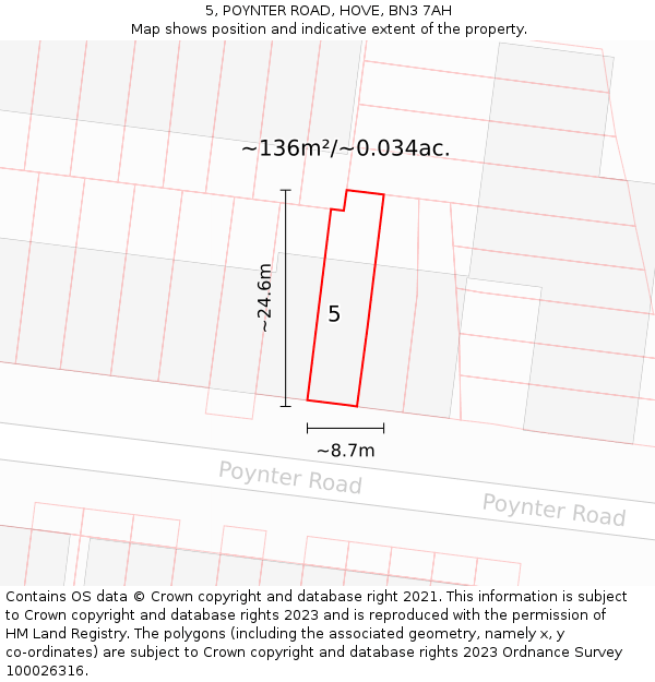 5, POYNTER ROAD, HOVE, BN3 7AH: Plot and title map